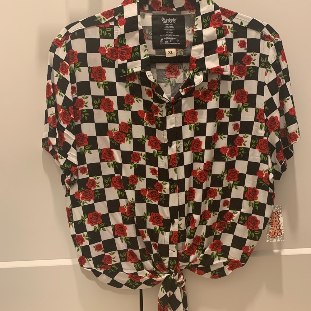 Checkered with Roses Collared Shirt
